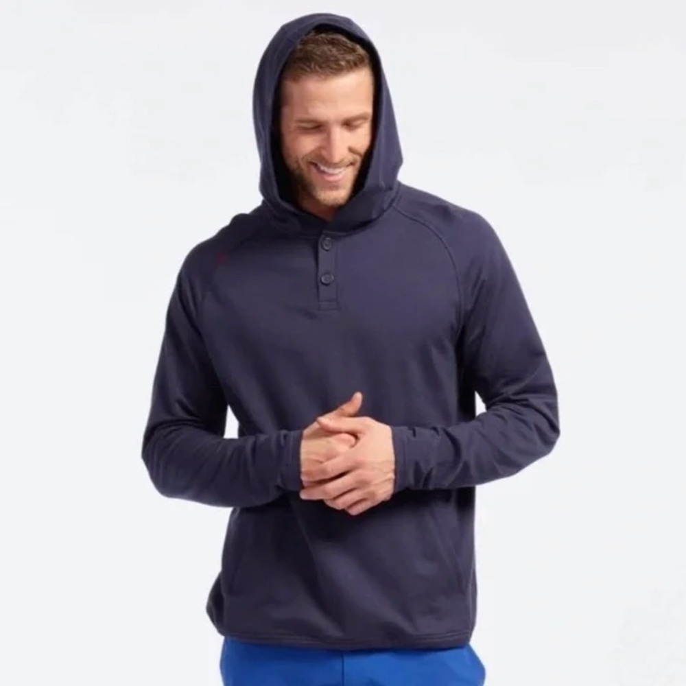 RHONE Bolinas Henley Pullover Hoodie Navy Blue